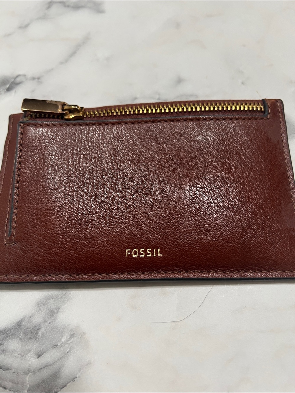 Fossil Card Wallet in Dark Brown with Gold zipper
